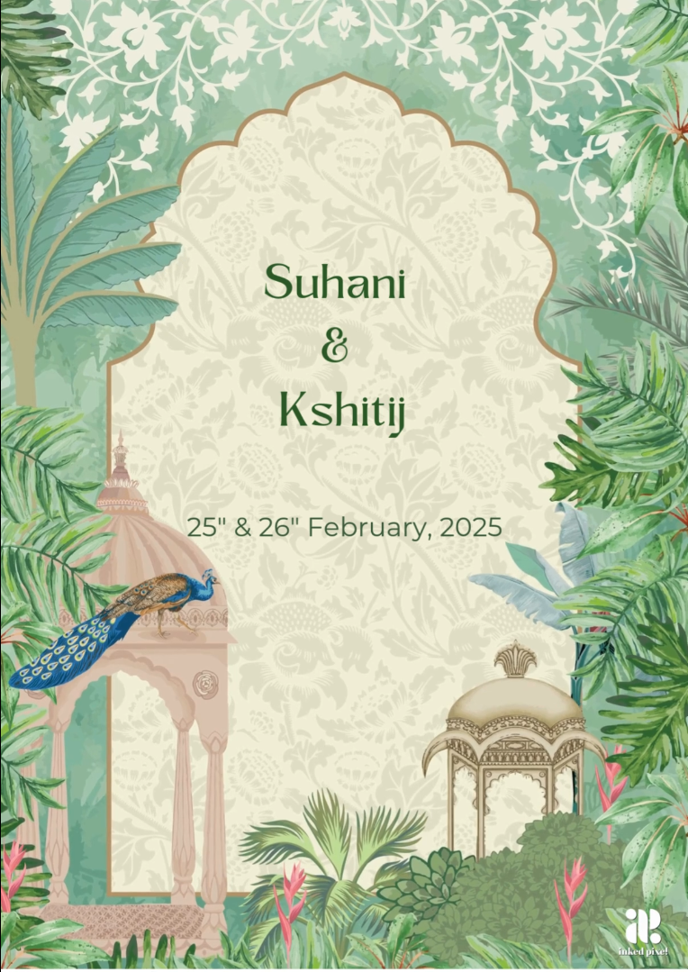 Peacock Tomb Serenity: Wedding Invitation (Canva Template)