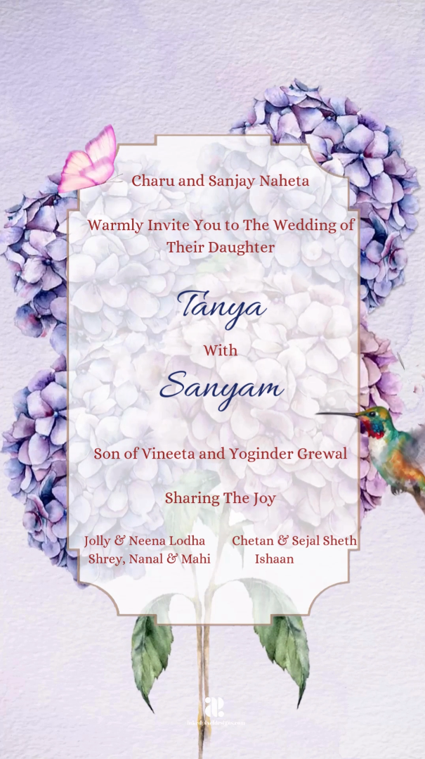 Wedding Invitation: Hydrangea's & Humming birds (Canva Template)