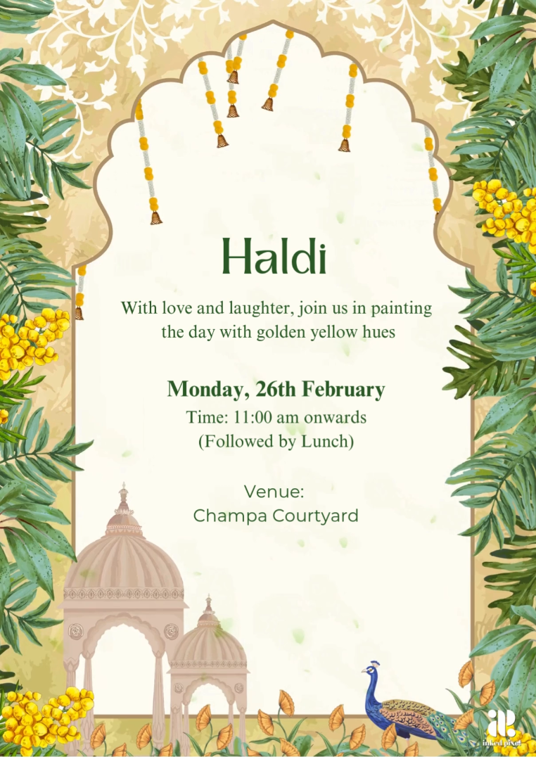 Peacock Tomb Serenity: Wedding Invitation (Canva Template)