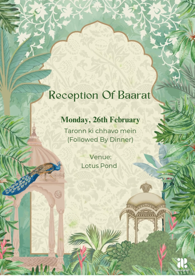 Peacock Tomb Serenity: Wedding Invitation (Canva Template)