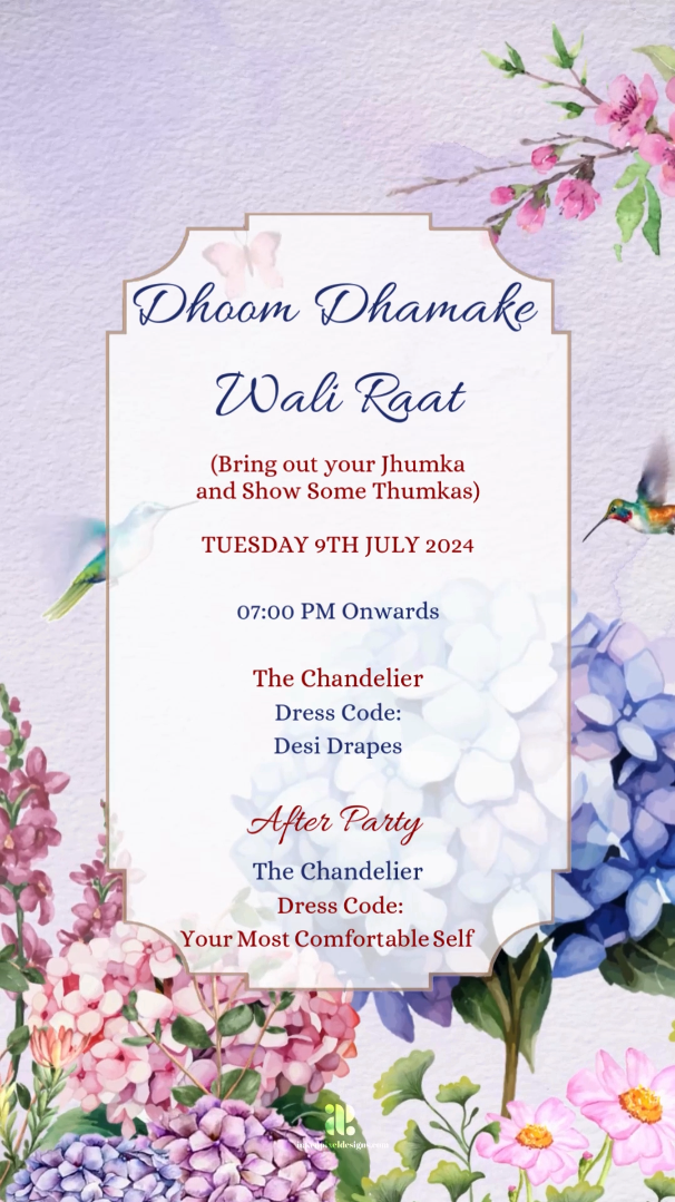 Wedding Invitation: Hydrangea's & Humming birds (Canva Template)