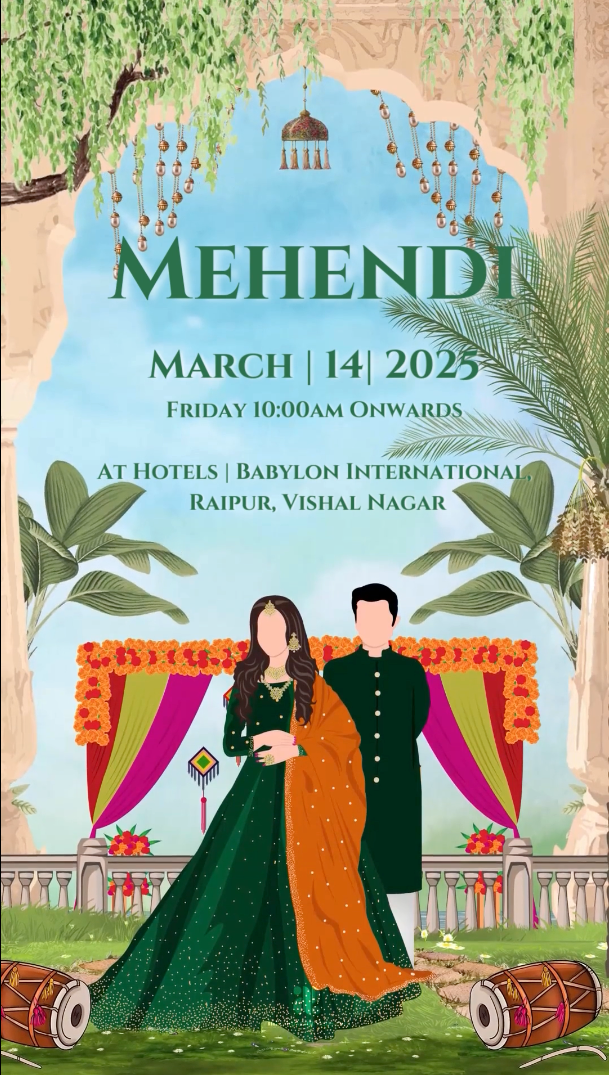 Peacock Paradise : A Traditional wedding invitation (Canva Template)