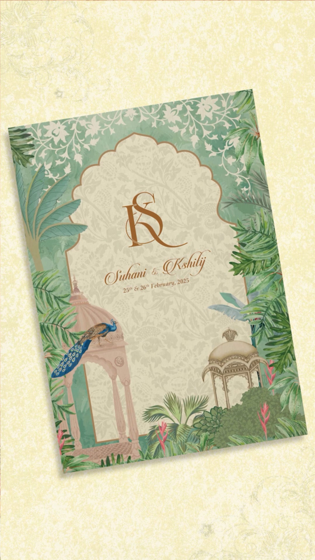 Peacock Tomb Serenity: Wedding Invitation