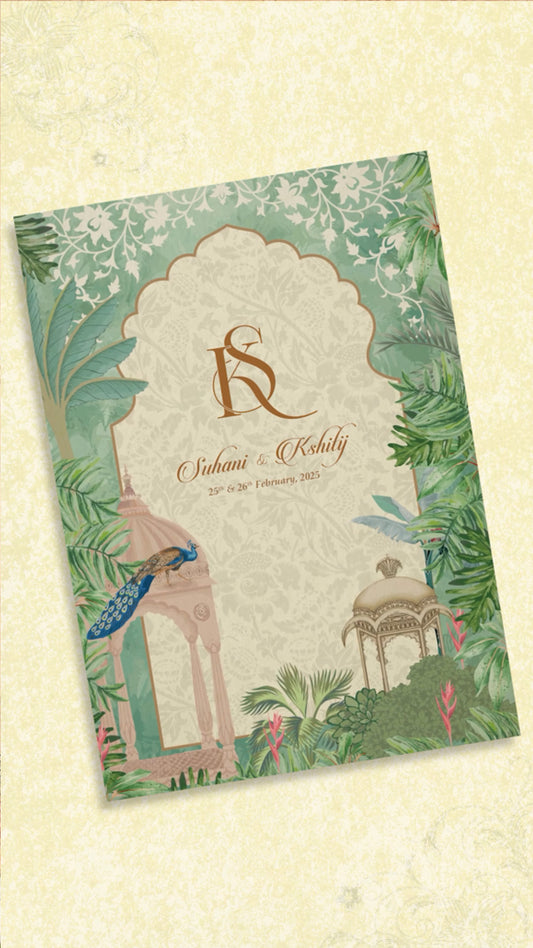 Peacock Tomb Serenity: Wedding Invitation