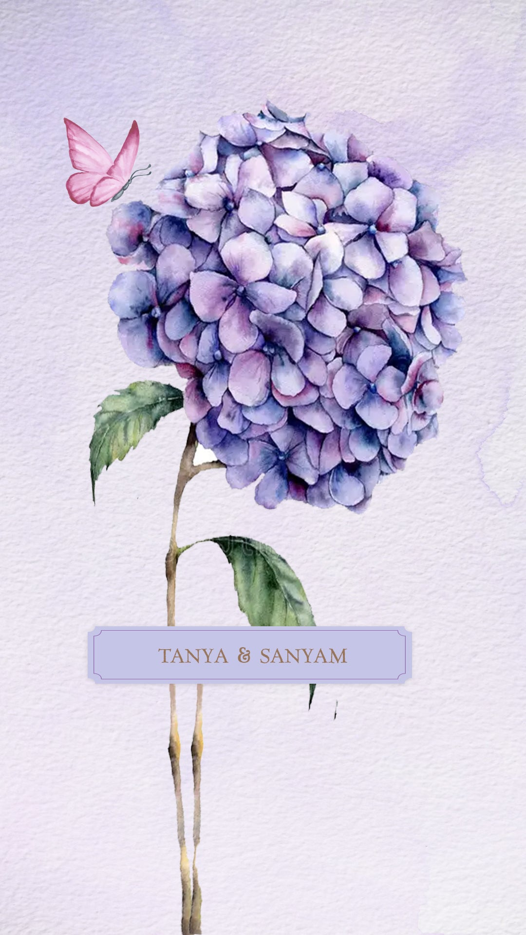 Wedding Invitation: Watercolour themed with Hydrangea's & Humming birds