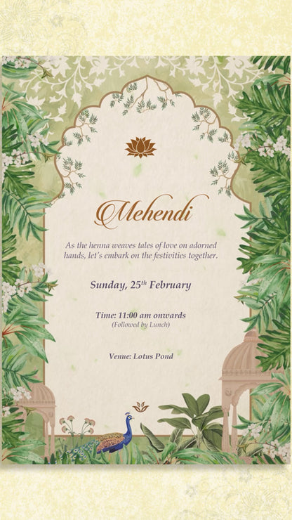 Peacock Tomb Serenity: Wedding Invitation