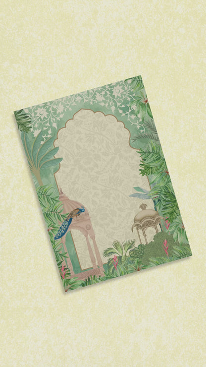 Peacock Tomb Serenity: Wedding Invitation